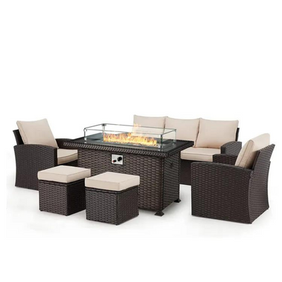 6-Piece Rattan Fire Pit Sofa Set