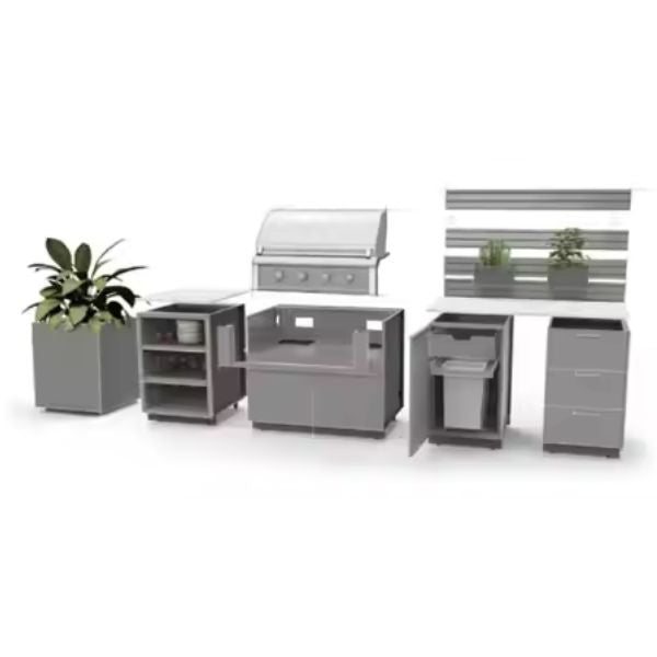 Kitchen BBQ Island Grill Set With Sink PVC Door & Pizza Oven Small Refrigerator For Outdoor Use