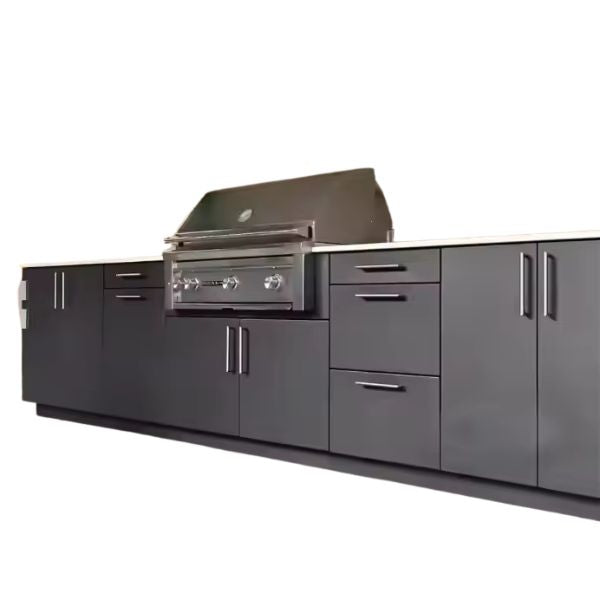 Kitchen BBQ Island Grill Set With Sink PVC Door & Pizza Oven Small Refrigerator For Outdoor Use