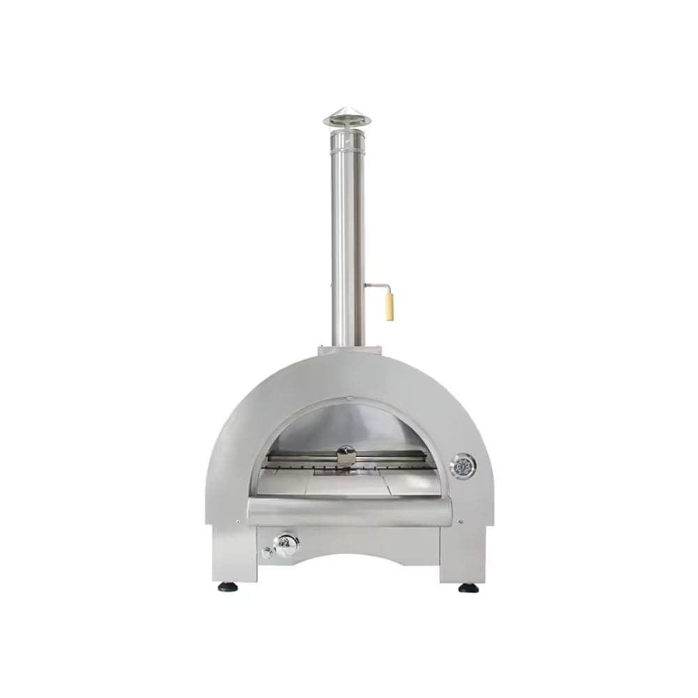 This outdoor pizza oven is made of durable stainless steel, ensuring long-lasting quality and ease of maintenance.